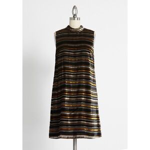 Modcloth Before You Go-Go Multicolor Striped Velvet Mini Dress